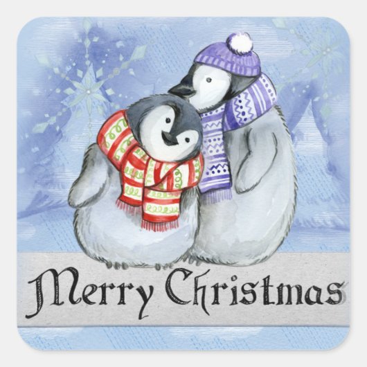 Een paar pinguïns knuffelen vierkante sticker (Voorkant)