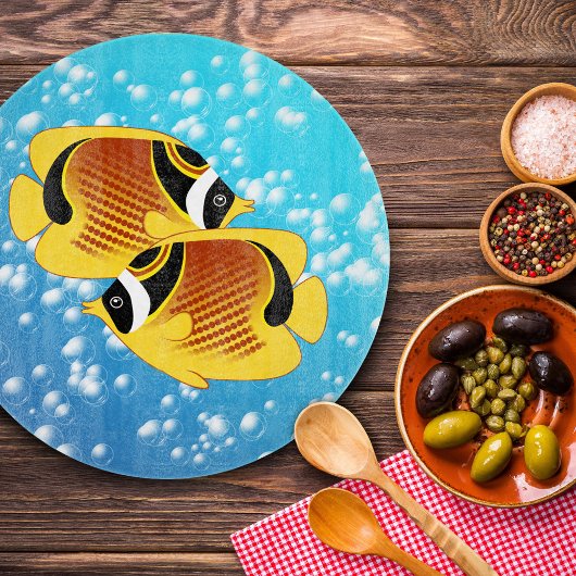 Een paar Raccoon Butterflyfish in Bubble Water Snijplank