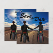 Een paar rijdende motorfietsen op een zonnige brui save the date (Voorkant / Achterkant)