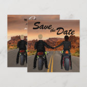 Een paar rijdende motorfietsen op het Rocky Highwa Save The Date (Voorkant / Achterkant)