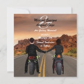 Een paar rijdende motorfietsen op het Rocky Highwa Save The Date (Achterkant)