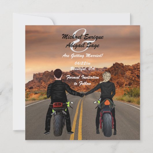 Een paar rijdende motorfietsen op het Rocky Highwa Save The Date (Achterkant)