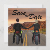 Een paar rijdende motorfietsen op het Rocky Highwa Save The Date (Voorkant)