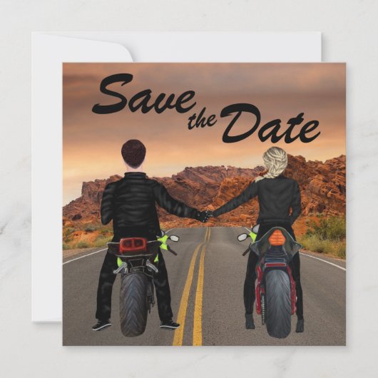 Een paar rijdende motorfietsen op het Rocky Highwa Save The Date (Voorkant)