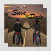 Een paar rijdende motorfietsen op het Sunset Wedde Save The Date (Voorkant / Achterkant)