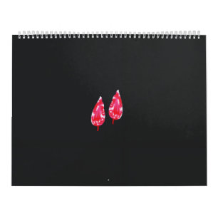 Een paar rode bladeren op een zwarte achtergrond kalender