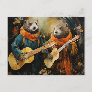 Een paar schattige ottermuzikanten briefkaart