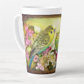 Een paar Schattigee parkieten met tekst Latte Mok (Linkerhoek)