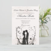 Een paar silhouet bruiloft uitnodiging in het Spaa (Staand voorkant)