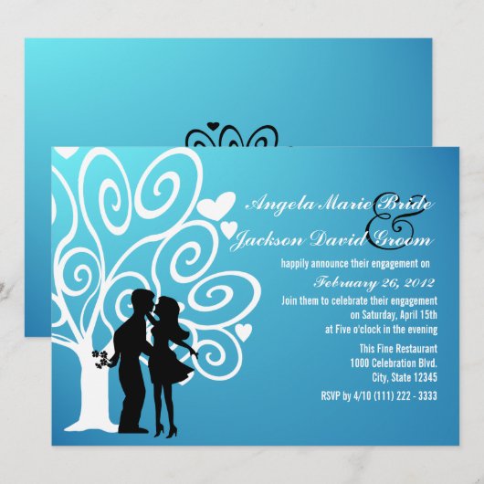 Een paar Silhouette Engagement Party Kaart (Voorkant / Achterkant)