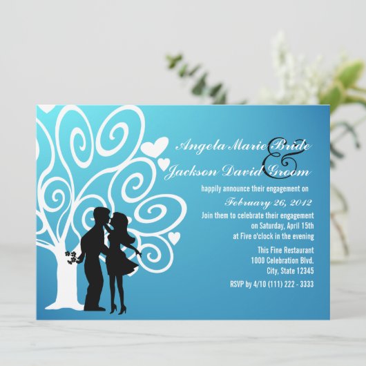 Een paar Silhouette Engagement Party Kaart (Staand voorkant)