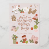 Een paar van onze favoriete kerstdingen Blush Roze Folie Feestdagenkaart (Voorkant)