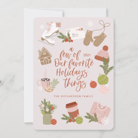 Een paar van onze favoriete kerstdingetjes bleekro feestdagenkaart (Voorkant)