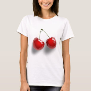Een paar van twee Rode Shinny Cherries op hun stok T-shirt