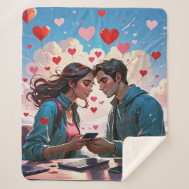 Een paar verliefd op vliegende harten - Deken