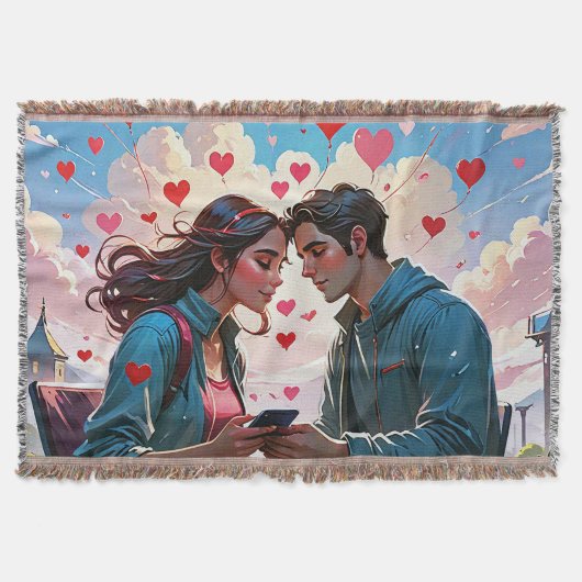 Een paar verliefd op vliegende harten - Gooi Deken (Voorkant)