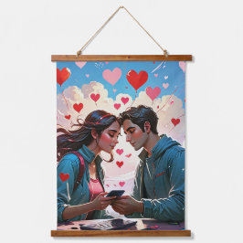 Een paar verliefd op vliegende harten - Wall Tapes Hangend Wandkleed