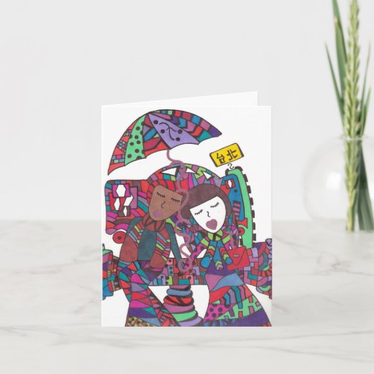 een paar wachten op de bus op een briefkaart (Voorkant)