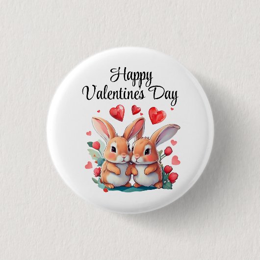 Een paar waterverf konijnen ronde button 3,2 cm (Voorkant)