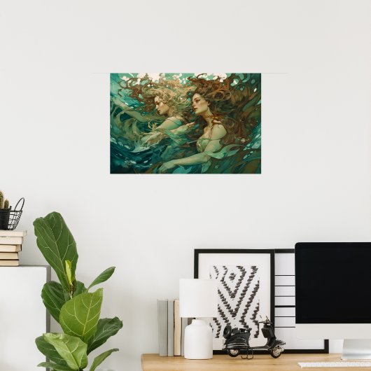 Een paar zeemeerminnen poster (Thuiskantoor)