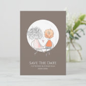 Een paar zittende op de swing moon illustratie sim save the date (Staand voorkant)
