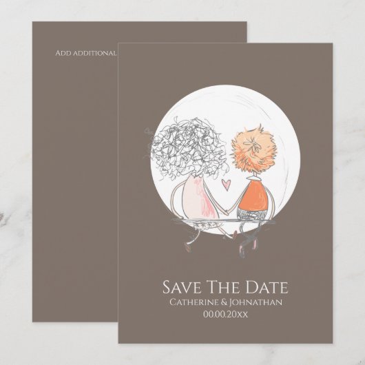 Een paar zittende op de swing moon illustratie sim save the date (Voorkant / Achterkant)