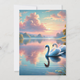 Een paar zwanen glijden op een sereen meer bedankkaart