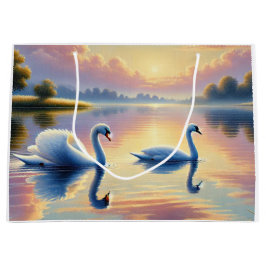 Een paar zwanen glijden op een sereen meer groot cadeauzakje