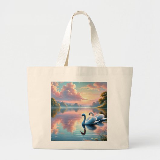 Een paar zwanen glijden op een sereen meer grote tote bag (Voorkant)