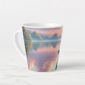 Een paar zwanen glijden op een sereen meer latte mok (Linkerhoek)