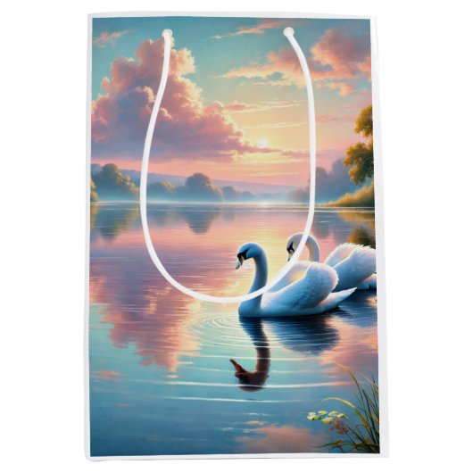 Een paar zwanen glijden op een sereen meer medium cadeauzakje (Voorkant)