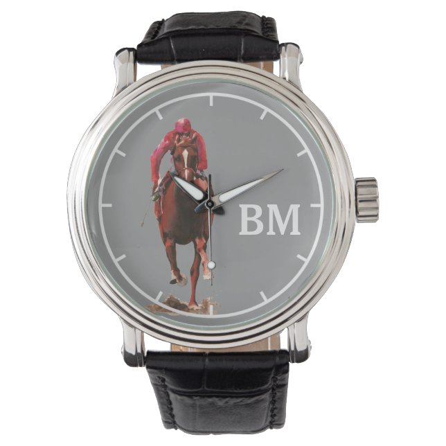 Een paard & aangepaste initialen horloge (Voorkant)