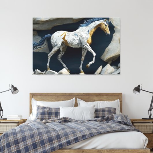 Een paard dat op de Druk van het Canvas van Rocks  (Insitu (Slaapkamer))