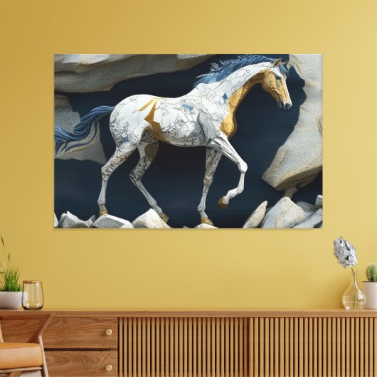 Een paard dat op de Druk van het Canvas van Rocks  (Insitu (Woonkamer))