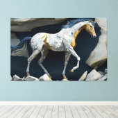 Een paard dat op de Druk van het Canvas van Rocks  (Insitu (Houten vloer))