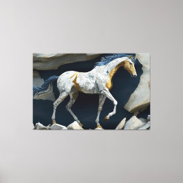Een paard dat op de Druk van het Canvas van Rocks  Afdruk