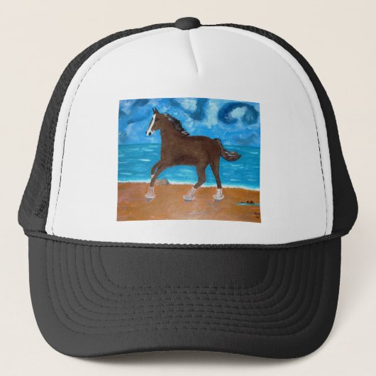 een paard op de strand trucker pet (Voorkant)