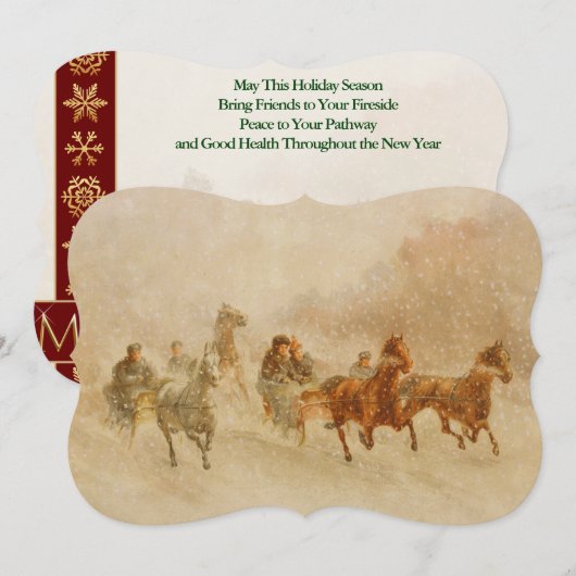 Eén paard Open Sleigh Race  Fancy Knippen Feestdagenkaart (Voorkant / Achterkant)
