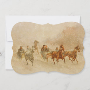 Eén paard Open Sleigh Race  Fancy Knippen Feestdagenkaart