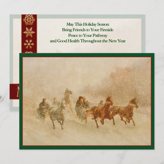 Eén paard Open Sleigh Race  Gepersonaliseerd Feestdagenkaart (Voorkant / Achterkant)