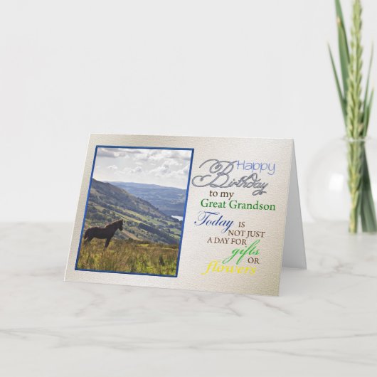 Een paard verjaardagskaart voor Grote Kleinzoon. Kaart (Voorkant)