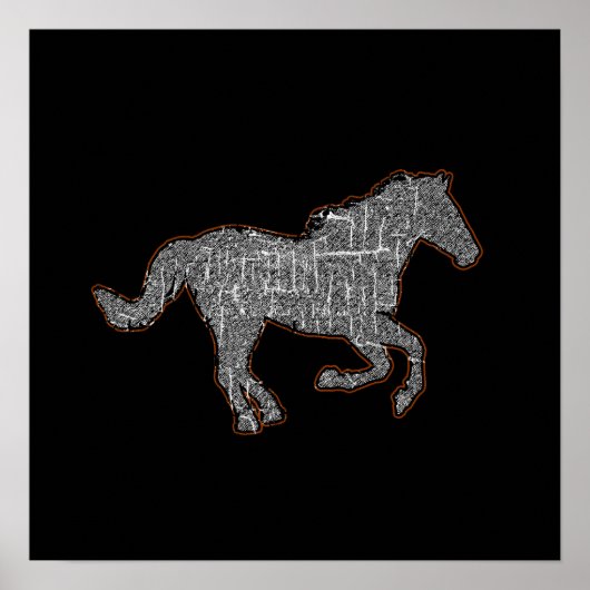 een paard zwart poster (Voorkant)