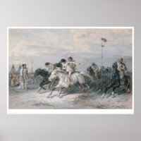Een paardenras in een Sioux Indiaas kamp (0603A)