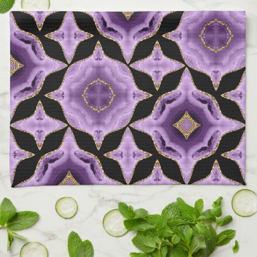 Een paars amethyst goud en zwart abstract theedoek (Gevouwen)