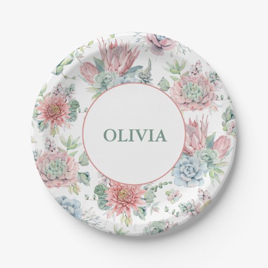 Een Paars meisje met een snode baby en een roze Ba Papieren Bordje (Voorkant)