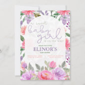 Een Paars meisje met een snoepje en een roze Baby Kaart (Voorkant)