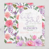 Een Paars meisje met een snoepje en een roze Baby  Kaart (Voorkant / Achterkant)