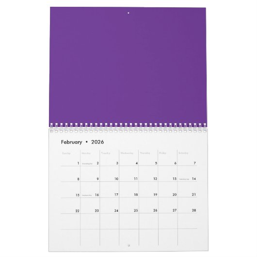 Een paarse achtergrond met een kalender (Feb 2026)