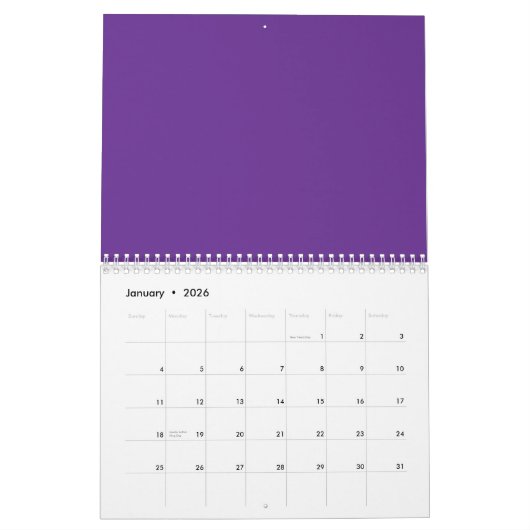 Een paarse achtergrond met een kalender (Jan 2026)