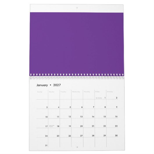 Een paarse achtergrond met een witte rand kalender (Jan 2027)
